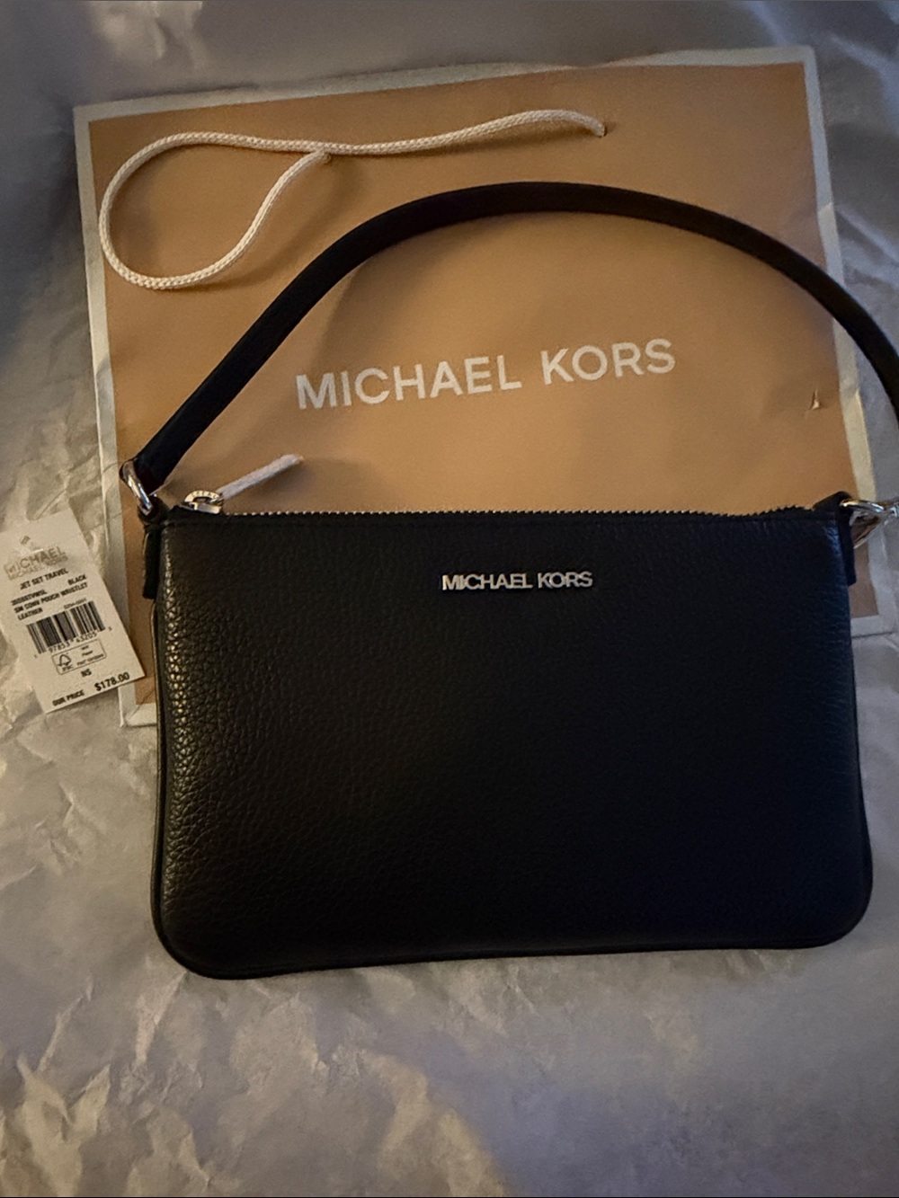 Michael Kors Black Pebbled Leather wristlet